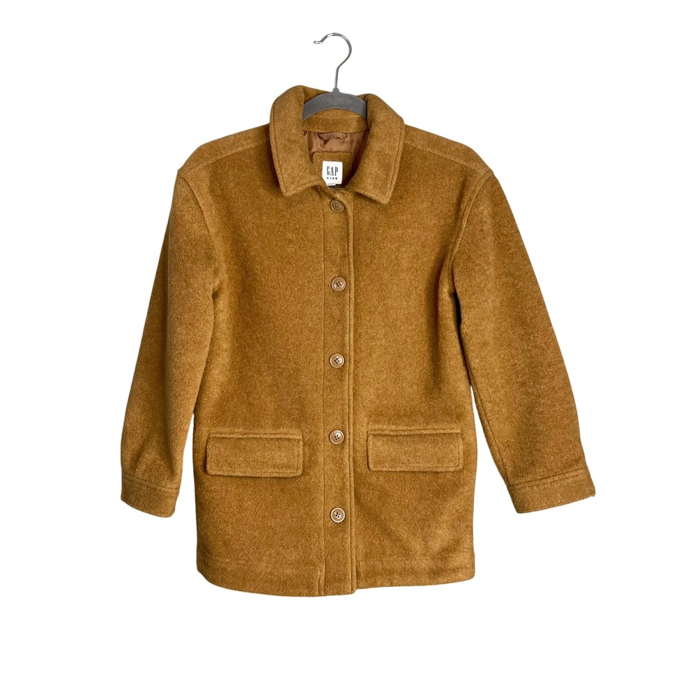 GAP Kids Boucle Jacket Girls Size L Deep‎ Camel Button Front Coat Longline